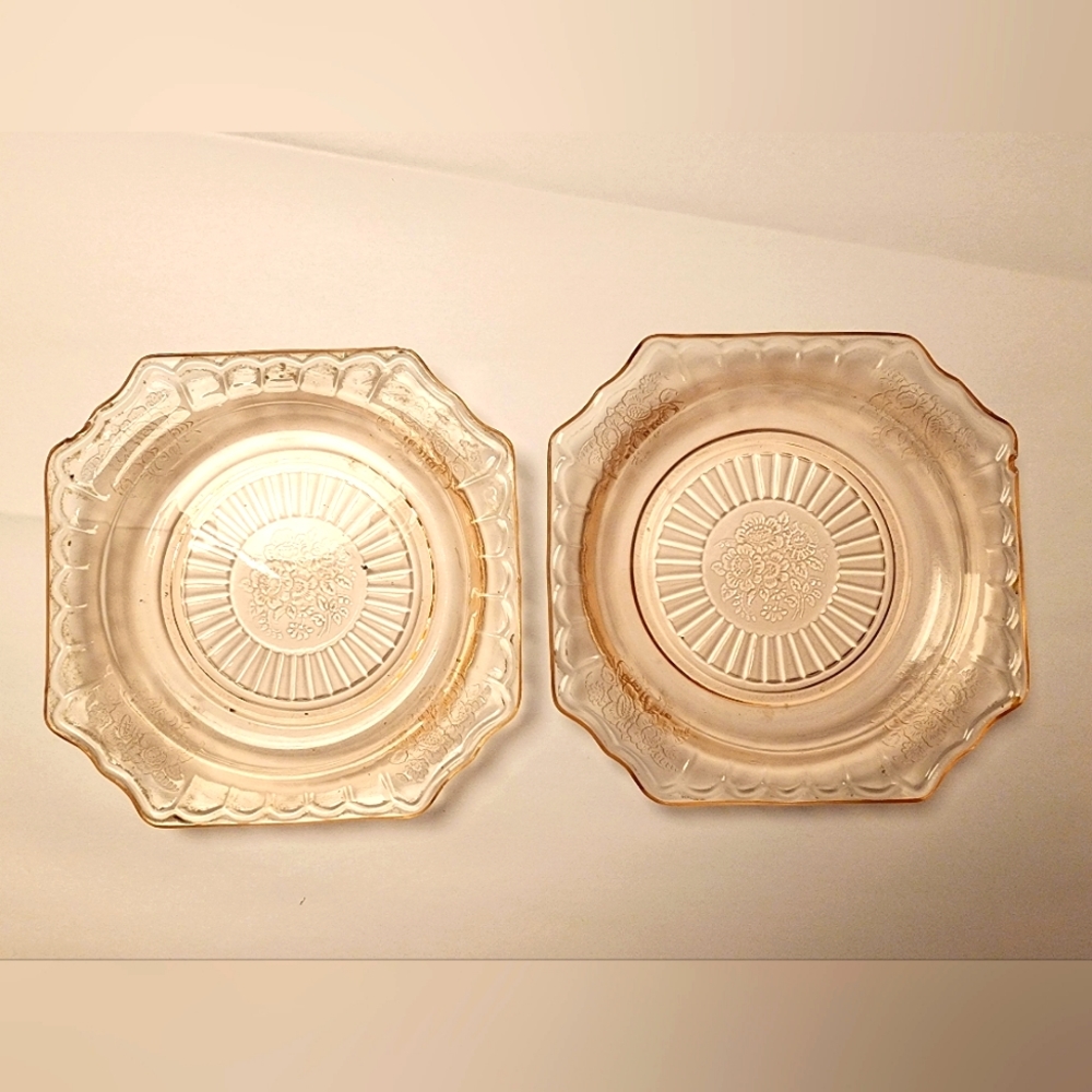 Vintage 1930's Pink Floral Glass Plate Set of Two